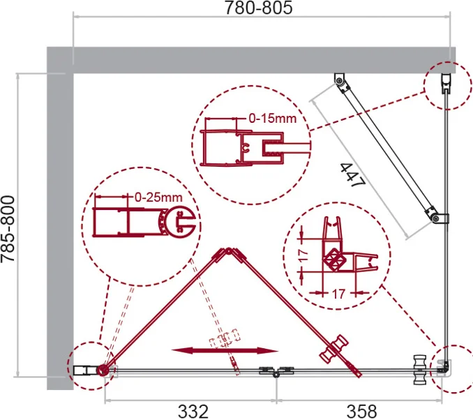 Душевой уголок BelBagno Albano 80 хром  ALBANO-AS-1-80-C-Cr - 6