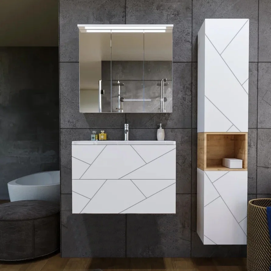 Тумба под раковину Бриклаер Кристалл 80 белая матовая  4627125415968 - 1