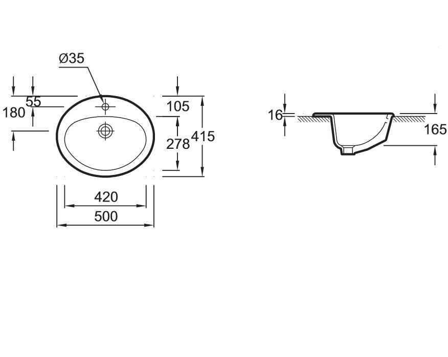 Раковина Jacob Delafon Ovale Dessus E1358 50 см E1358-00 - 1