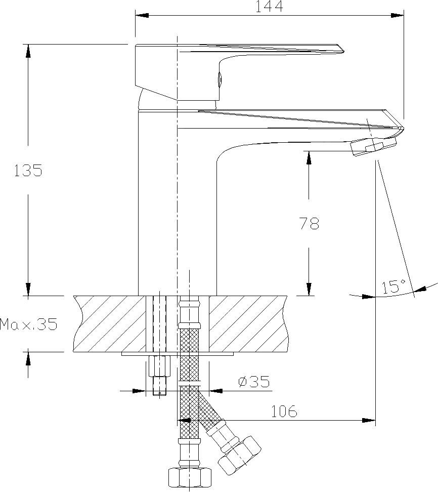 Смеситель одноручный (35мм) для умывальника монолитный, хром RS28-11 - 1