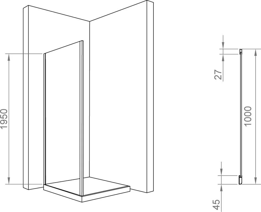 Боковая стенка RGW Z-050-2 100х195 профиль хром стекло прозрачное 352205200-11 - 2
