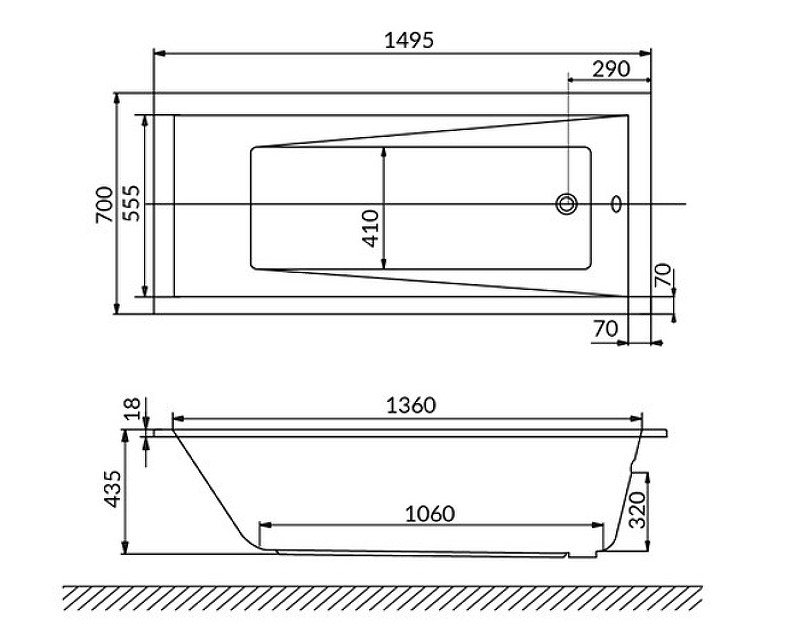 Ванна акриловая WHITECROSS Wave Slim Relax 150x70 с гидромассажем белый - золото 0111.150070.100.RELAX.GL - 7