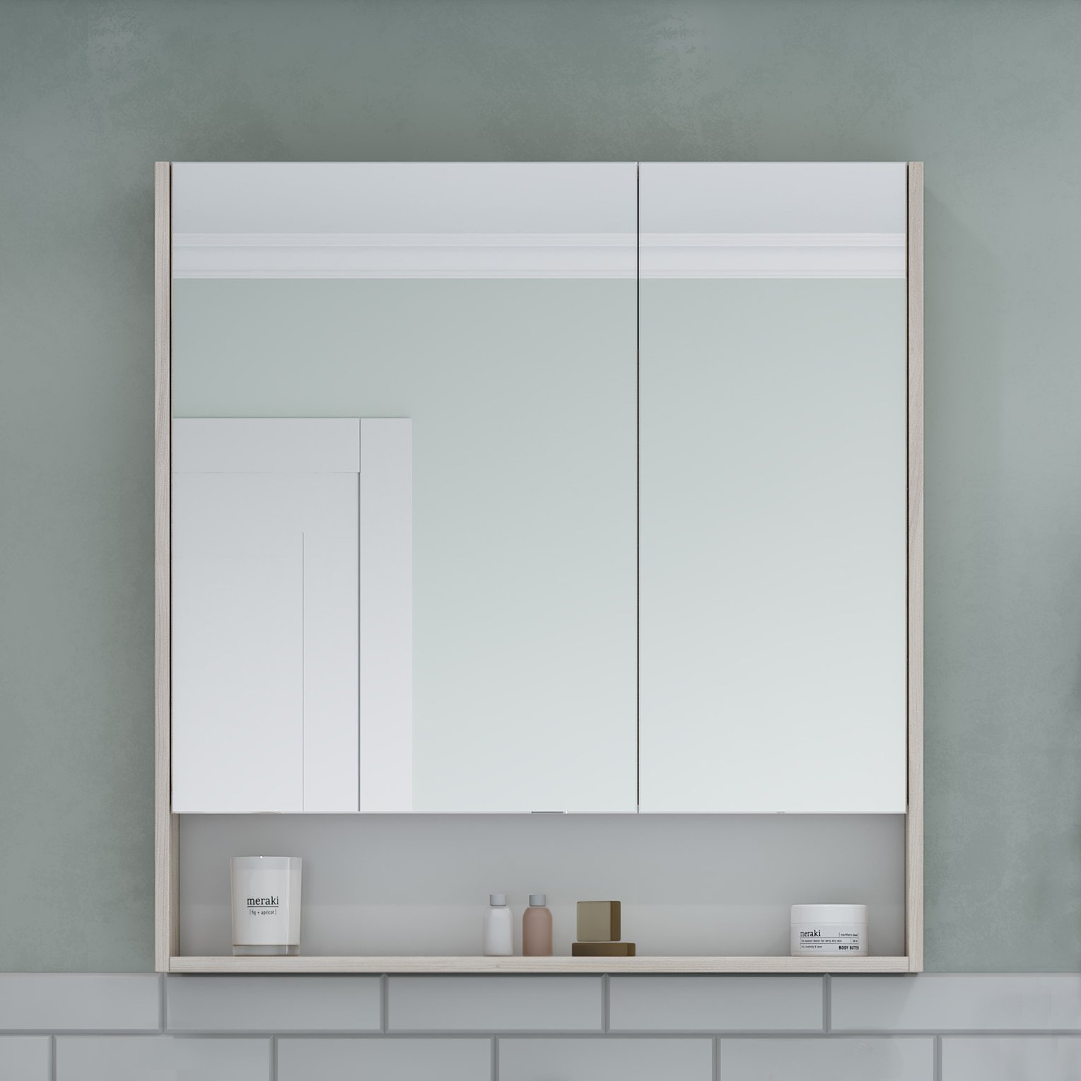 Зеркало-шкаф Aquaton Сканди 90 белый - светлое дерево 1A252302SDB20 - 2