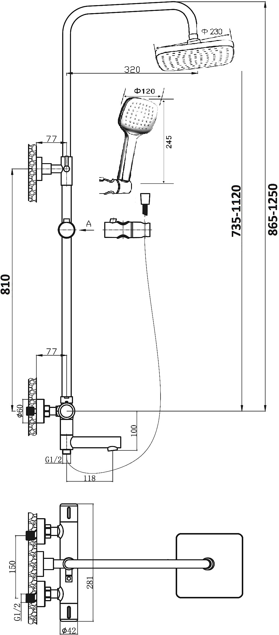 Душевая стойка Orange Thermo T02S4-911cr - 1