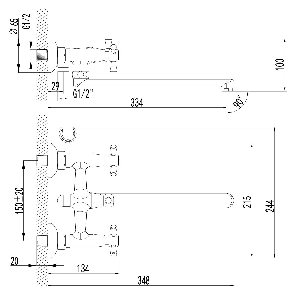 Смеситель для ванны Lemark Contour хром  LM7451C - 1