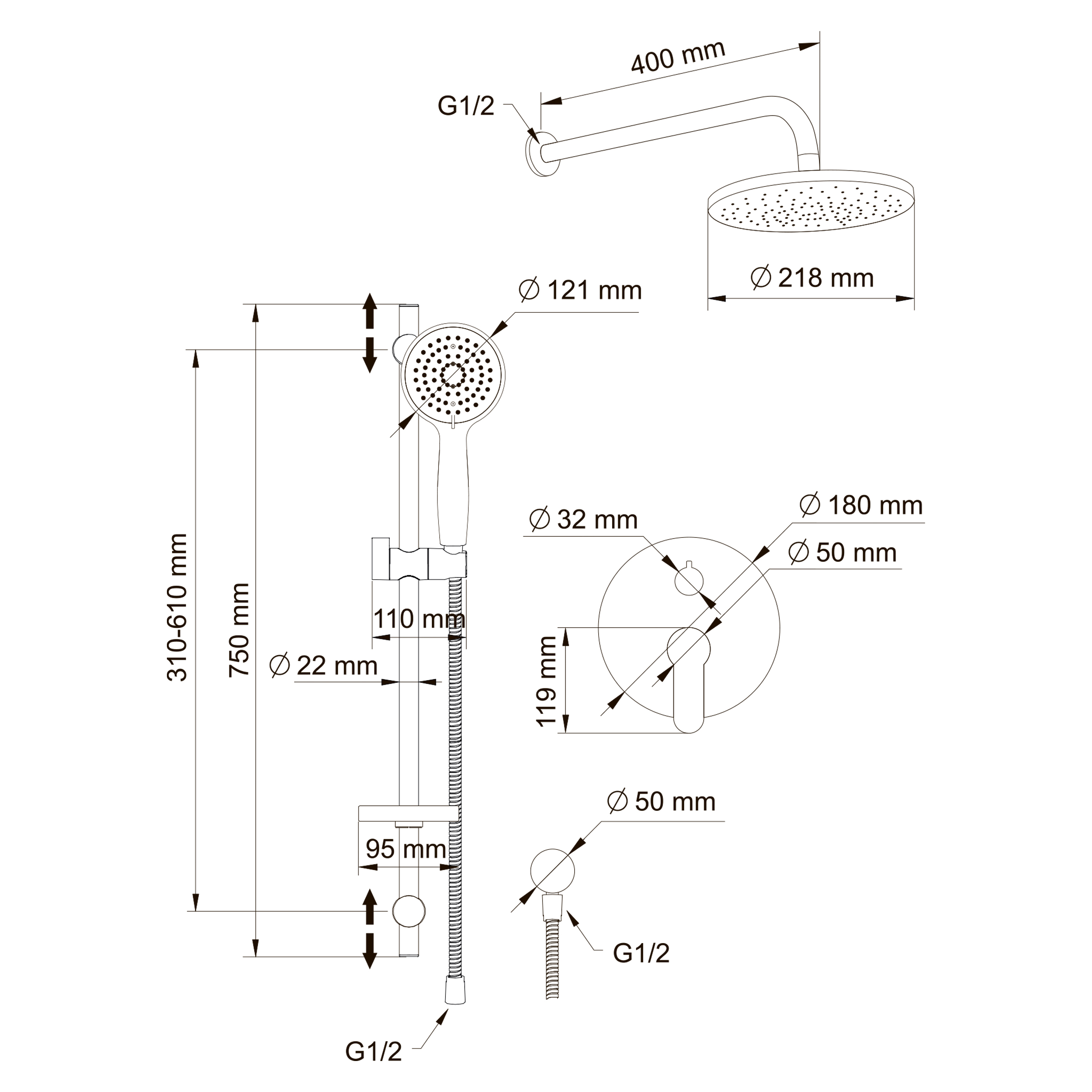 Swedbe Platta Душевой комплект со встроенным смесителем (с монтажным боксом) и верхним душем 5535 - 6