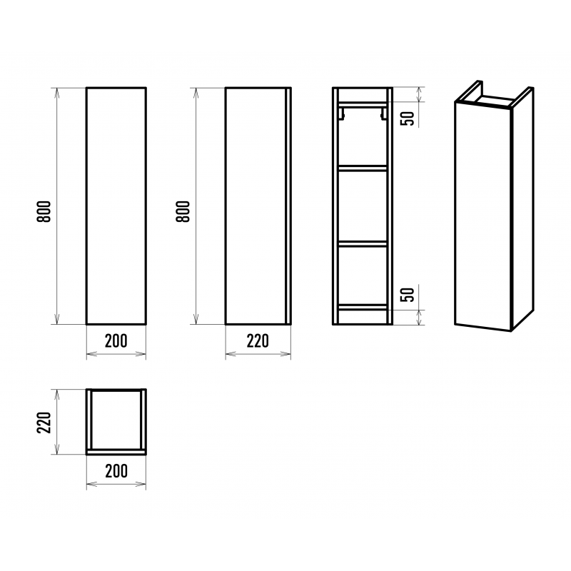 Шкаф-пенал Misty Поло 20 черный матовый О-Пол08020-014По - 2