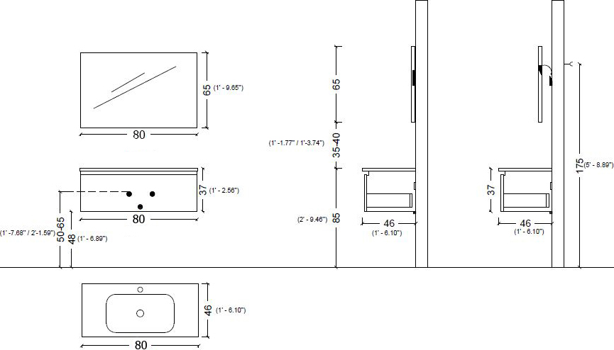 Тумба под раковину Armadi Art Vallessi Avangarde Linea 80 черный - золото 842-080-BG - 2