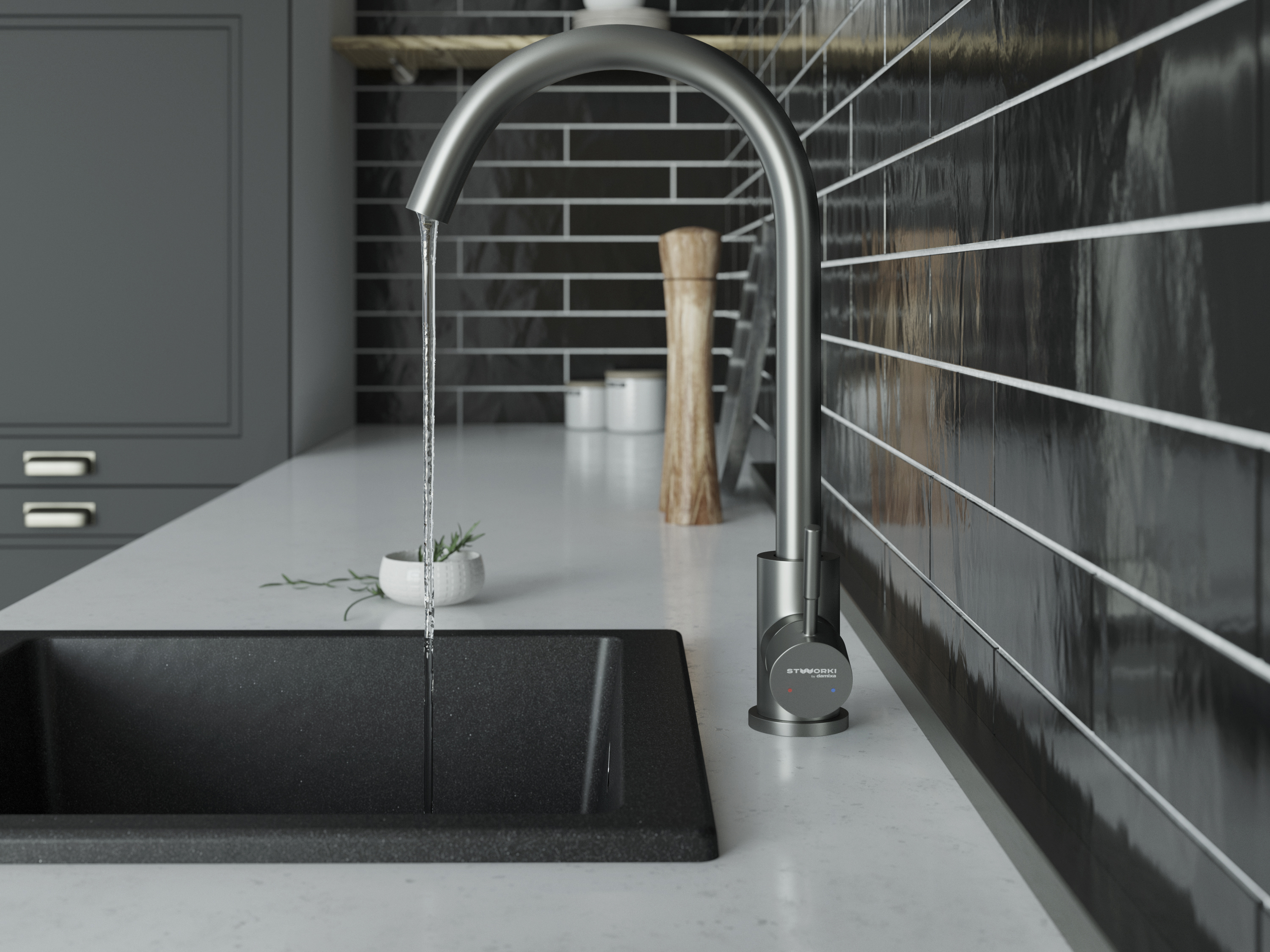 Смеситель для кухни STWORKI by Damixa HSTW07000 никель, однорычажный, с поворотным изливом, с аэратором, матовый - 3