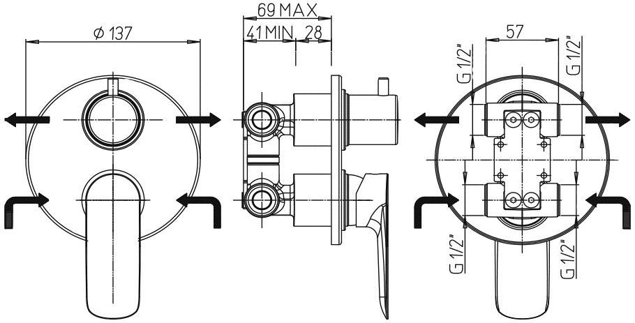 Смеситель для ванны с душем Paini Nove 09CR6911 С ВНУТРЕННЕЙ ЧАСТЬЮ - 1