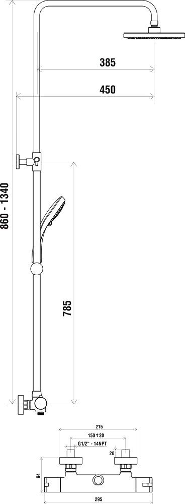 Душевая стойка Ravak TE 091.00/150 X070058 - 3