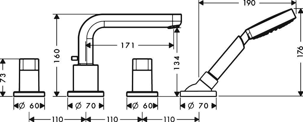 Смеситель Hansgrohe Metris S 31446000 на борт ванны - 1