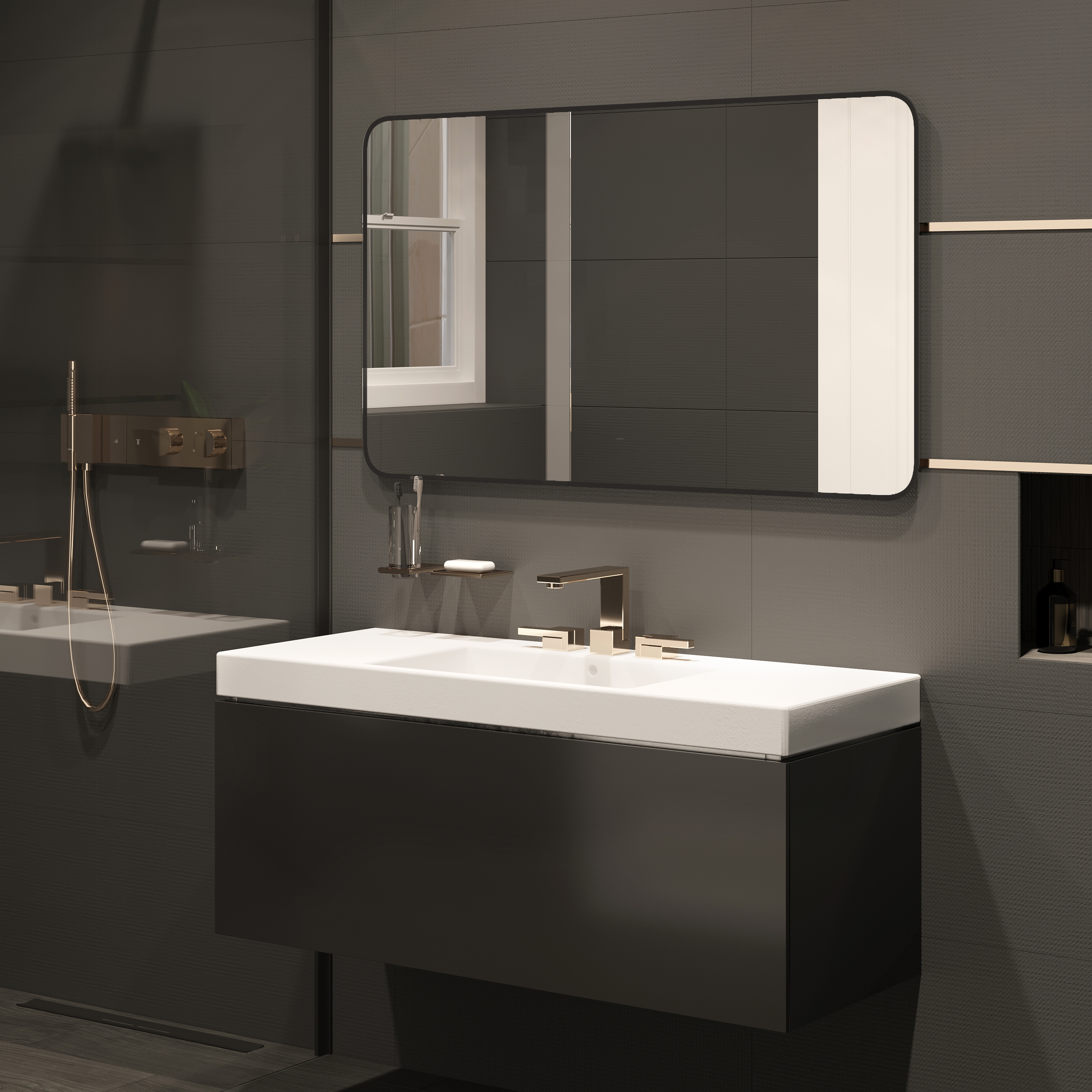 Зеркало DIWO Кострома 120 черное, с подсветкой светодиодной, прямоугольное, настенное ЗЛП1751 - 3