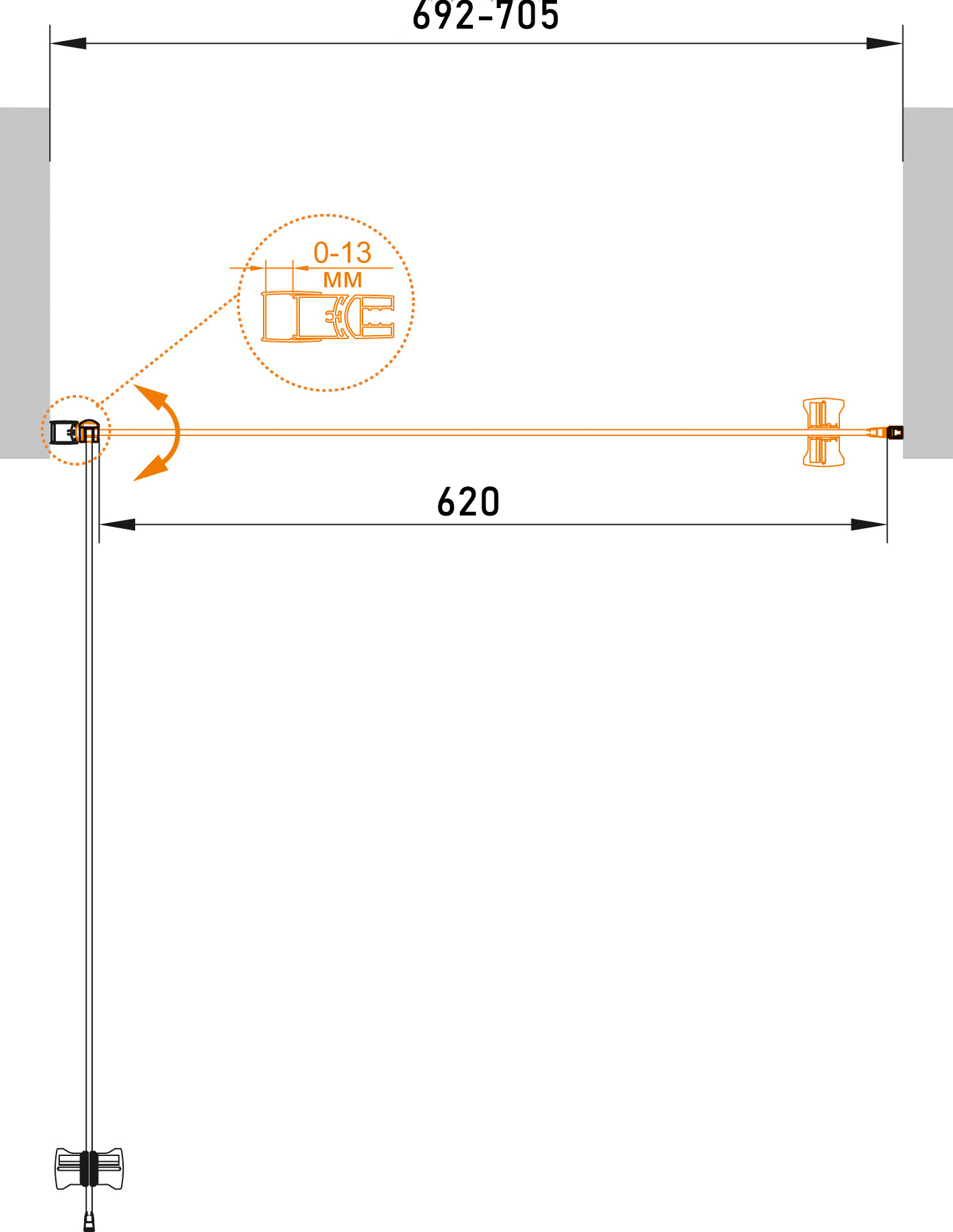 Душевая дверь в нишу Cezares ECO-O-B-1-70-C-NERO профиль черный, стекло прозрачное - 1