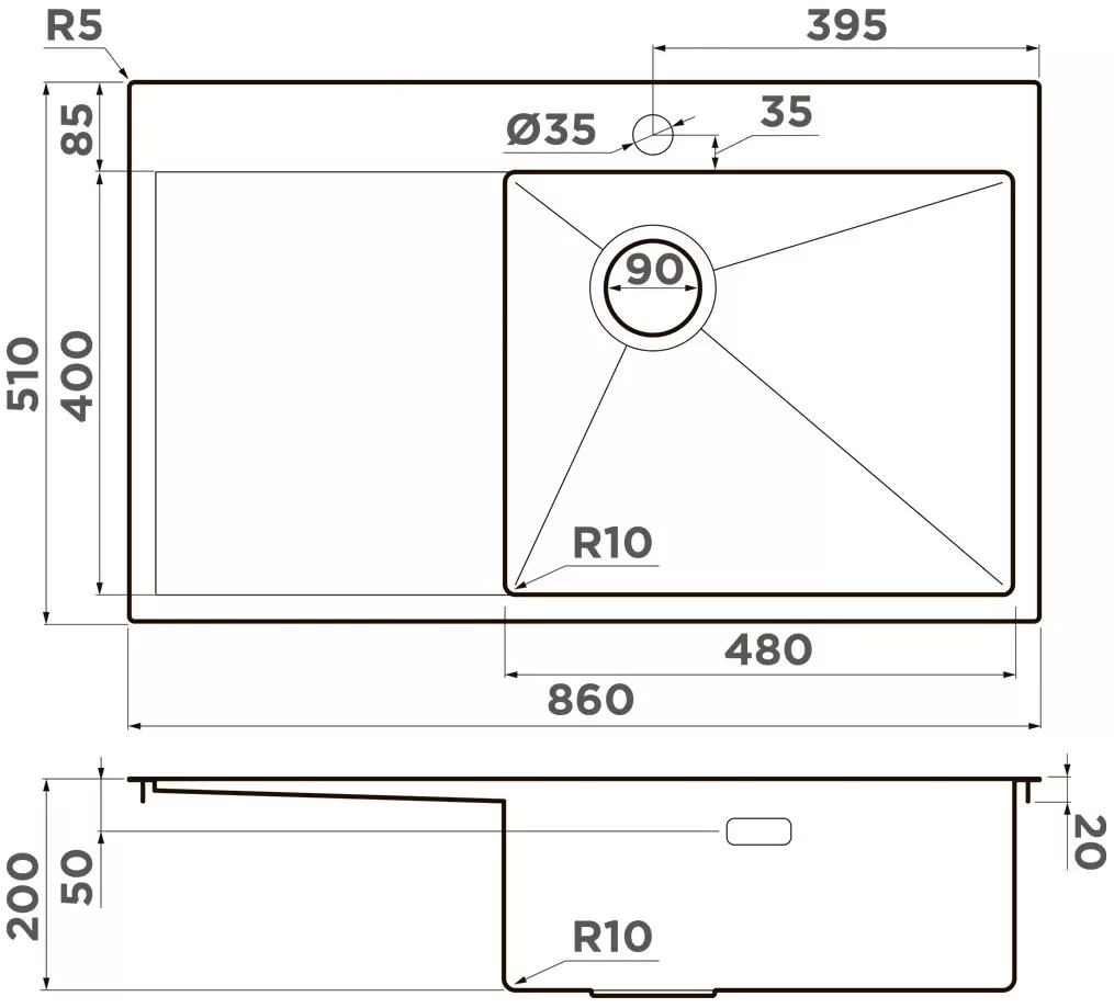 Мойка кухонная Omoikiri Akisame хром  4997042 - 1