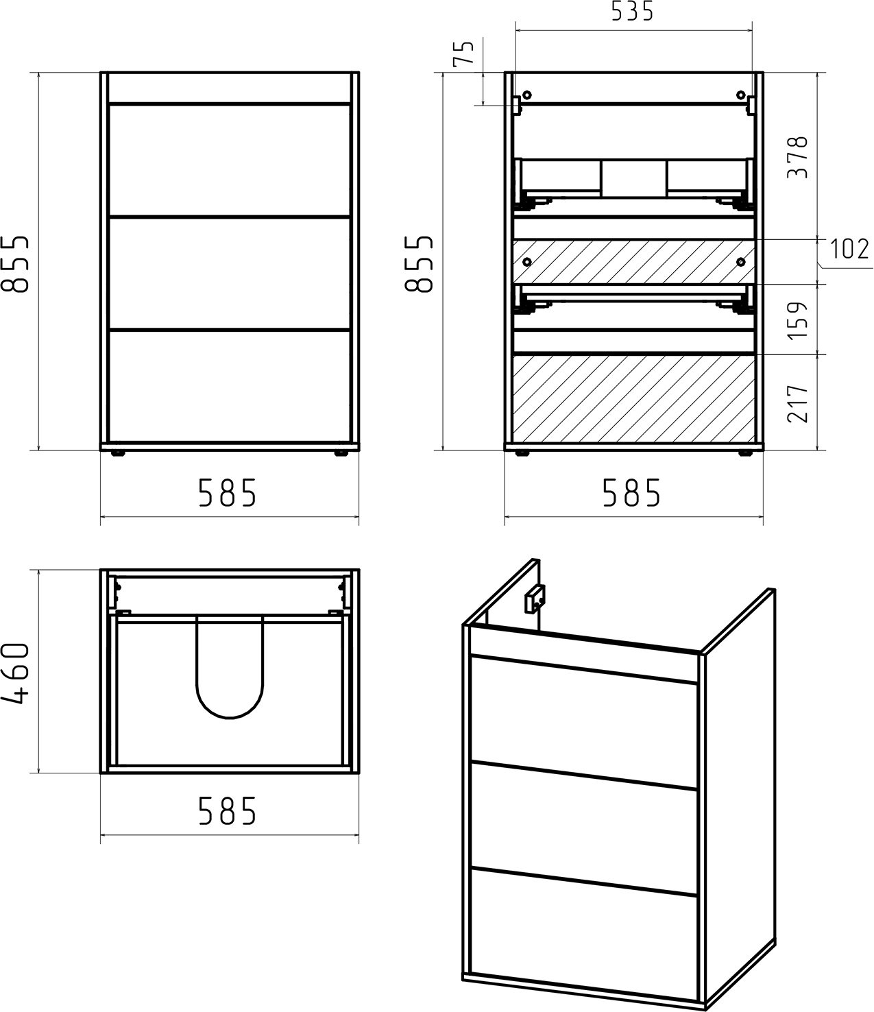Тумба для комплекта Brevita Grafit 60 под стиральную машину GRA-01060-013Я - 3