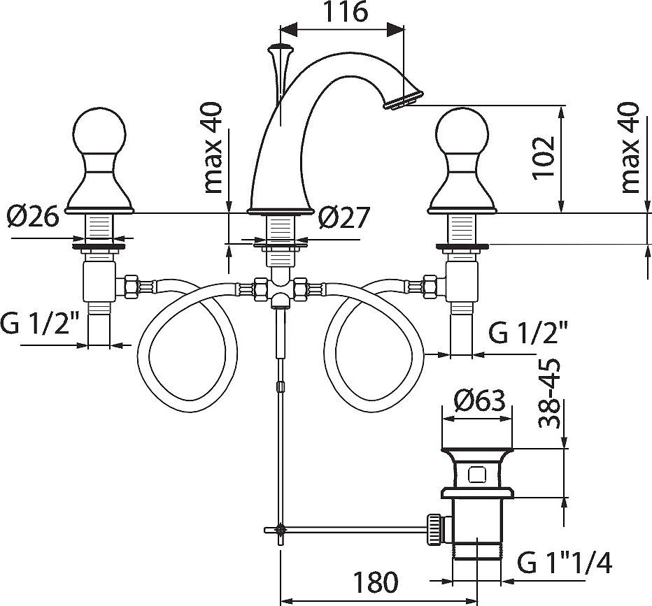 Смеситель для раковины Webert Karenina золото  KA750101017 - 1