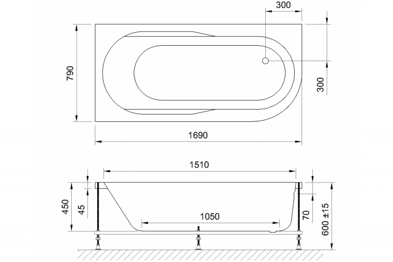 Ванна акриловая Royal Bath Azur Standart 170x80 L с гидромассажем белый RB614203ST-L - 1