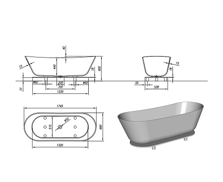 Ванна из литьевого мрамора Kolpa San Atys Duo 174х70 белая 622760 - 2