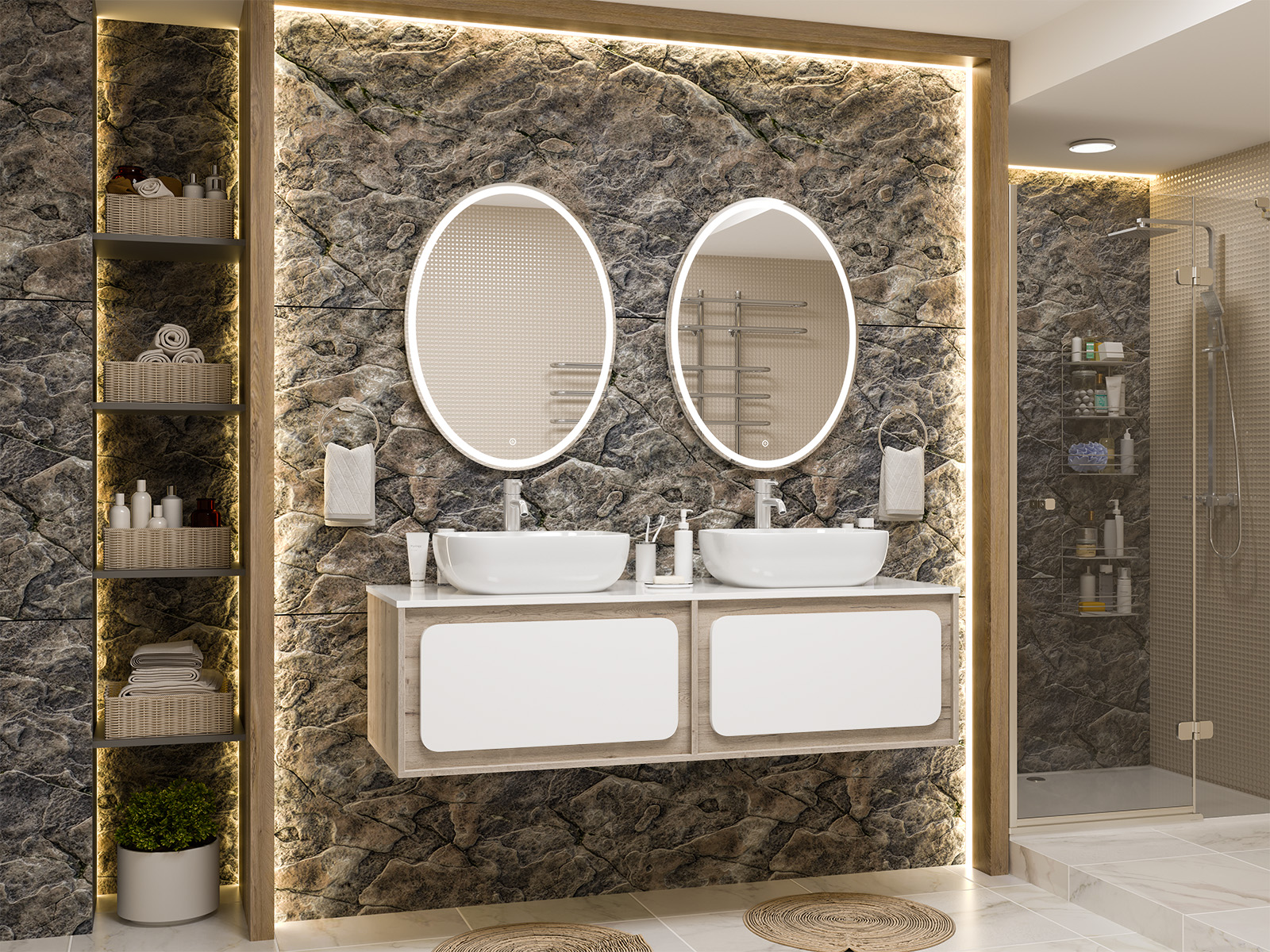 Тумба под раковину Misty Дубль 150 светлое дерево - белая П-Дуб-09150-372Я - 2