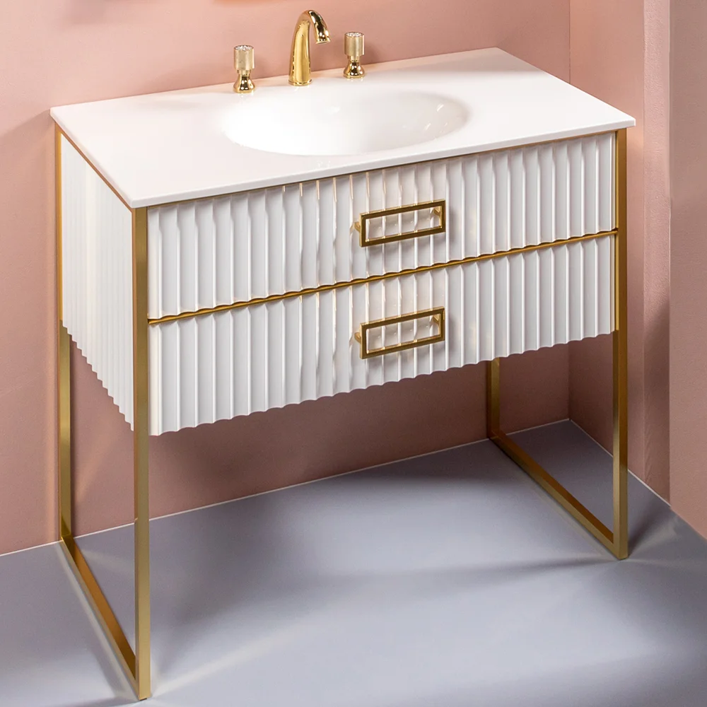 Тумба под раковину моноблок Boheme Armadi Art Monaco 100 белый глянец - золото 866-100-WG - 0