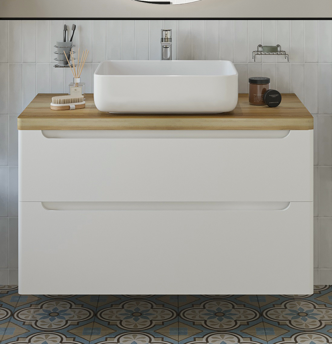 Тумба с раковиной STWORKI Берген 100 белая со светлой столешницей, Soul 1 549501 - 0