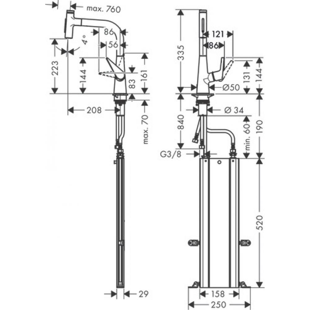 Кухонный смеситель однорычажный, 220, с вытяжным душем, 2jet, sBox Hansgrohe 73868000 - 1