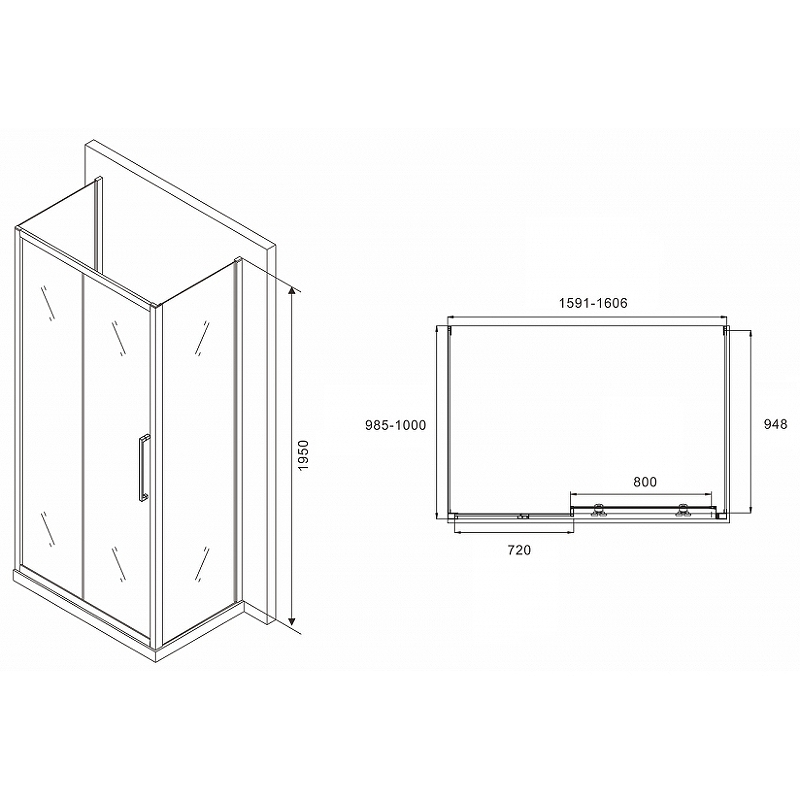 Душевой уголок Abber Schwarzer Diamant 160х100 хром стекло матовое AG30160MH-S100M-S100M - 1