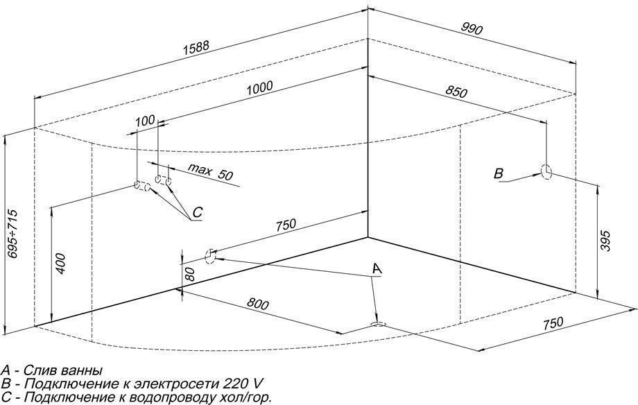 Акриловая ванна Aquanet Capri 160x100 R 203915 - 1