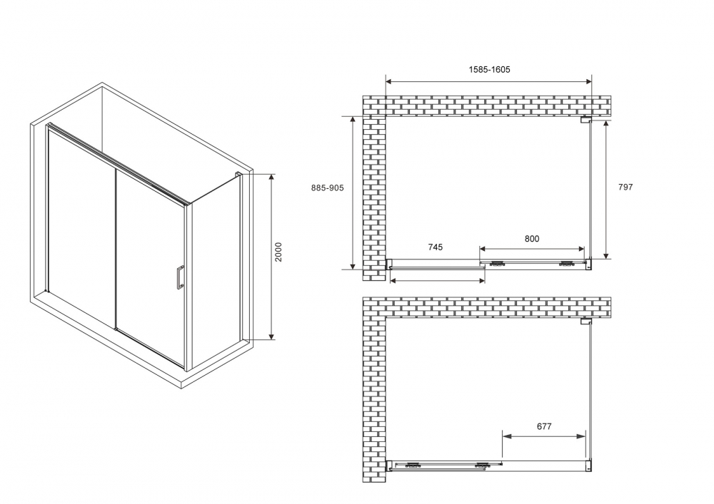 Душевой уголок Abber Komfort 160х90 профиль черный стекло прозрачное AG93160B-S92B - 2