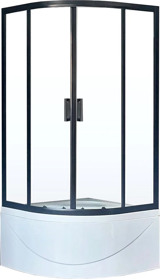 Душевой уголок Royal Bath ВК 100х100 с поддоном профиль черный стекло прозрачное RB100BK-T-BL - 0