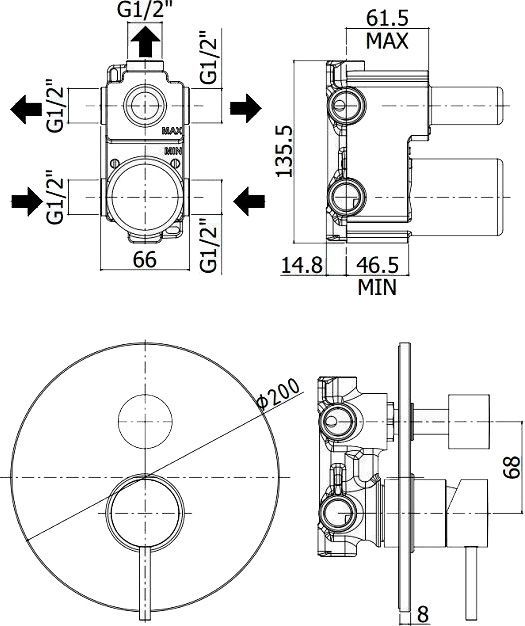 Смеситель Paffoni Light LIG019CR С ВНУТРЕННЕЙ ЧАСТЬЮ, для ванны с душем - 1
