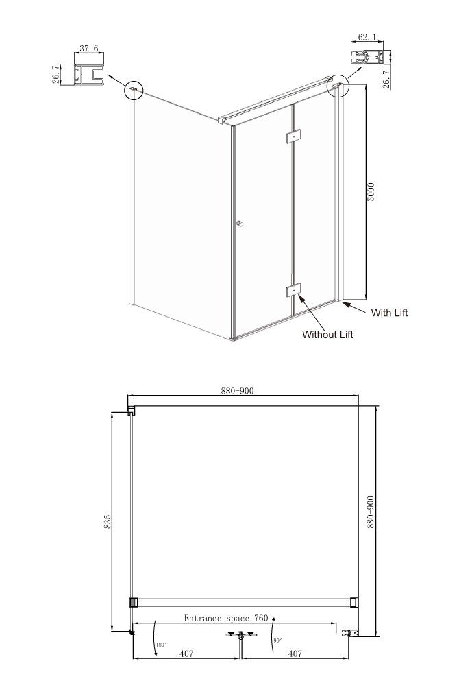Душевой уголок Ambassador Diamond 12011105R 90х90 см - 9