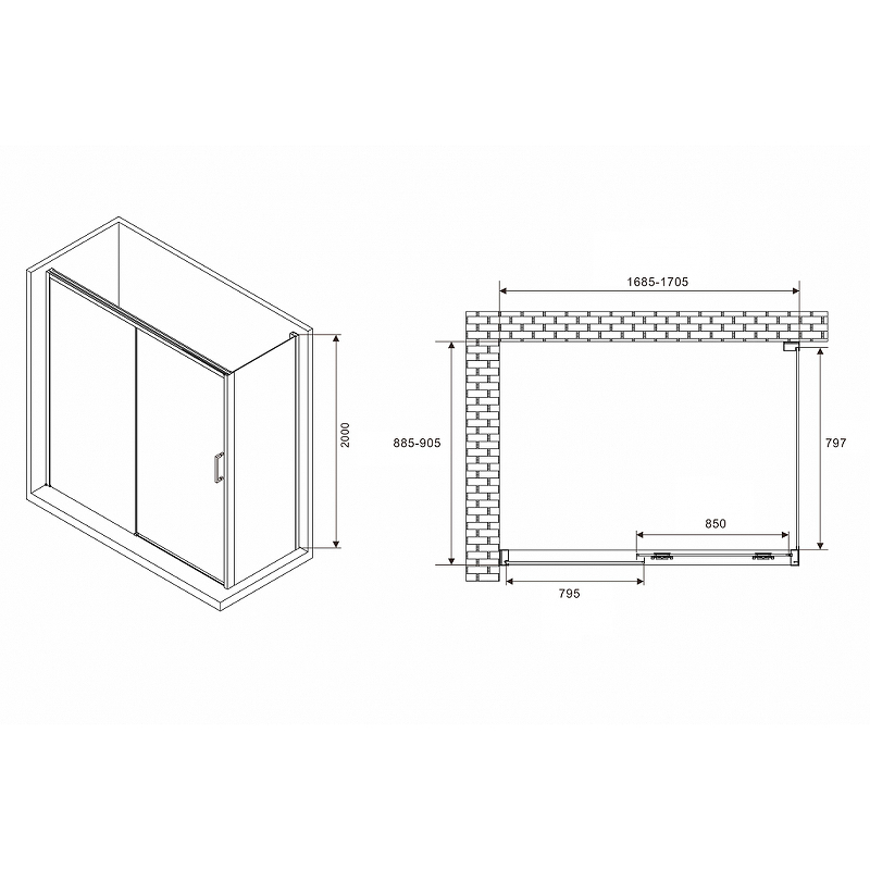 Душевой уголок Abber Komfort 170х90 черный стекло прозрачное AG93170B-S92B - 1