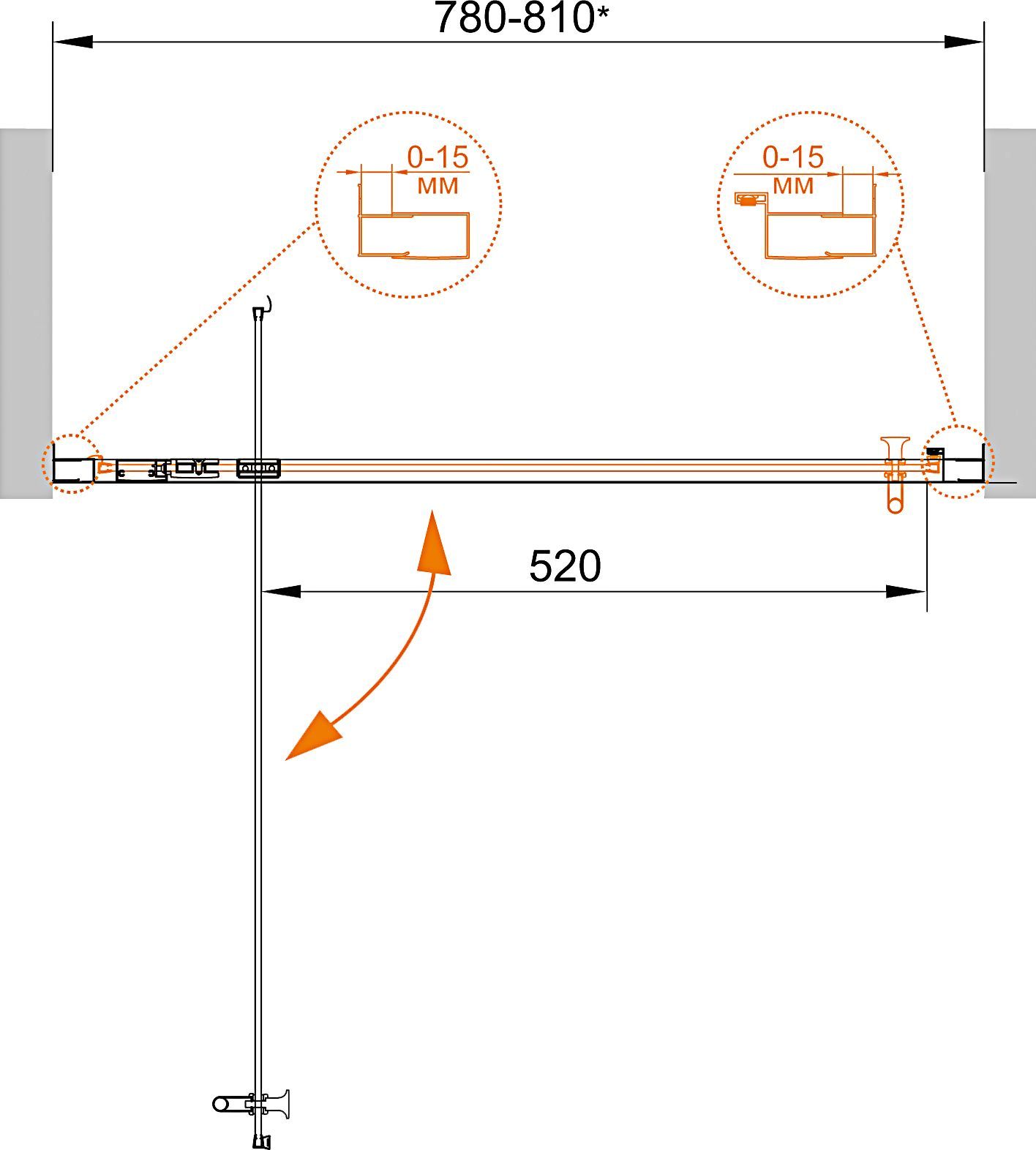 Душевая дверь в нишу Cezares Eco O BA 1 80 C Cr стекло прозрачное ECO-O-BA-1-80-C-Cr - 4