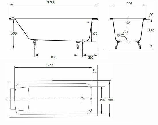 Чугунная ванна Jacob Delafon Parallel E2947-S-00 170x70 - 4