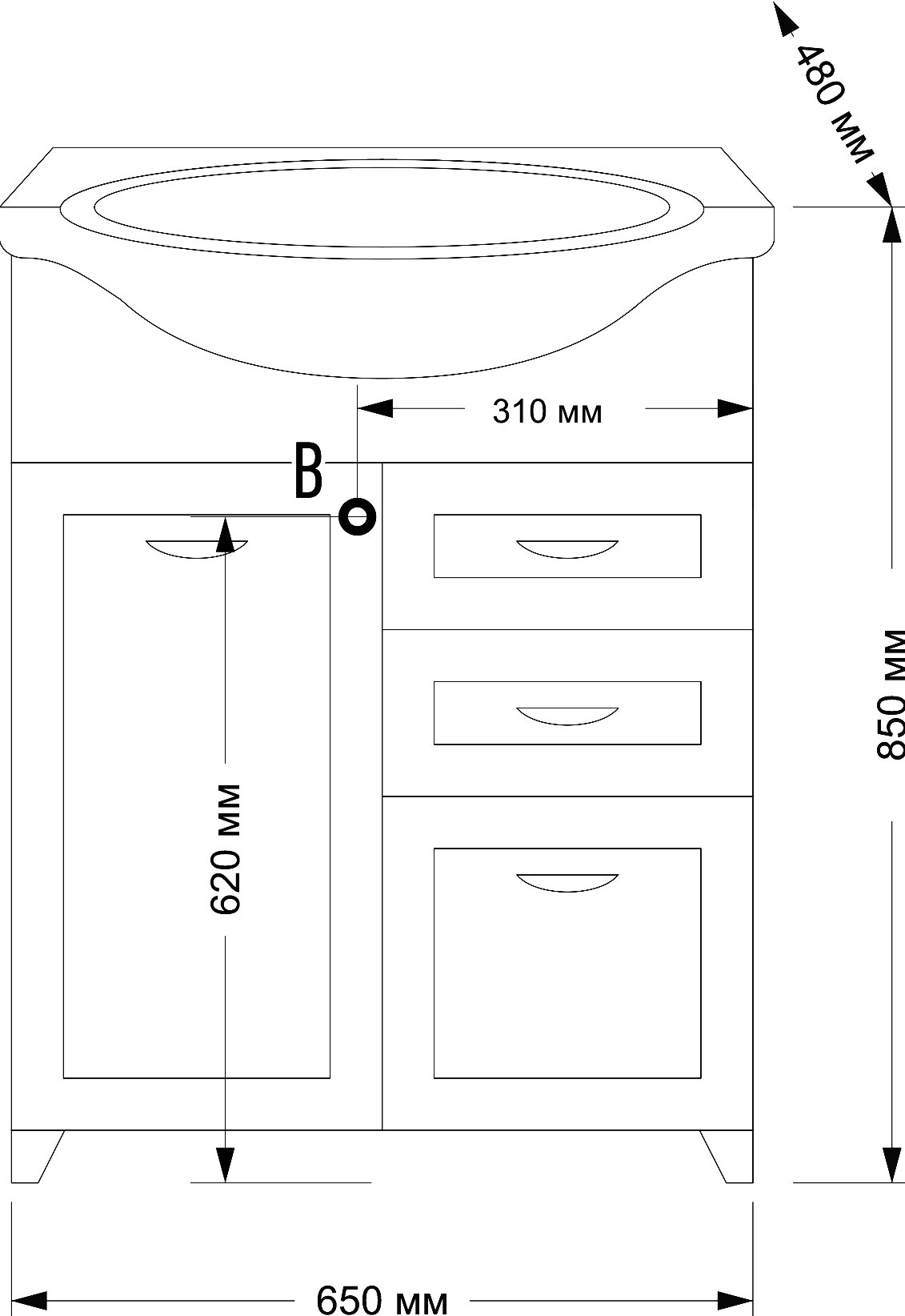 Тумба для комплекта Misty Дрея 65 2 ящика, с бельевой корзиной Э-Дре01065-01К2Я - 7