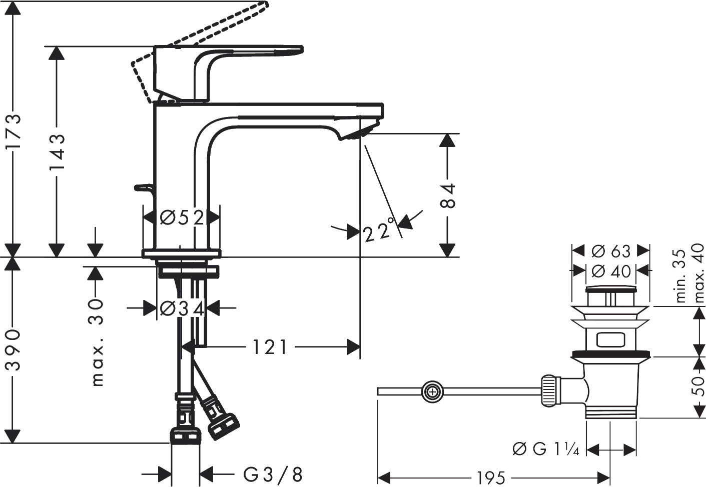 Смеситель для раковины Hansgrohe Rebris S с донным клапаном хром 72510000 - 1