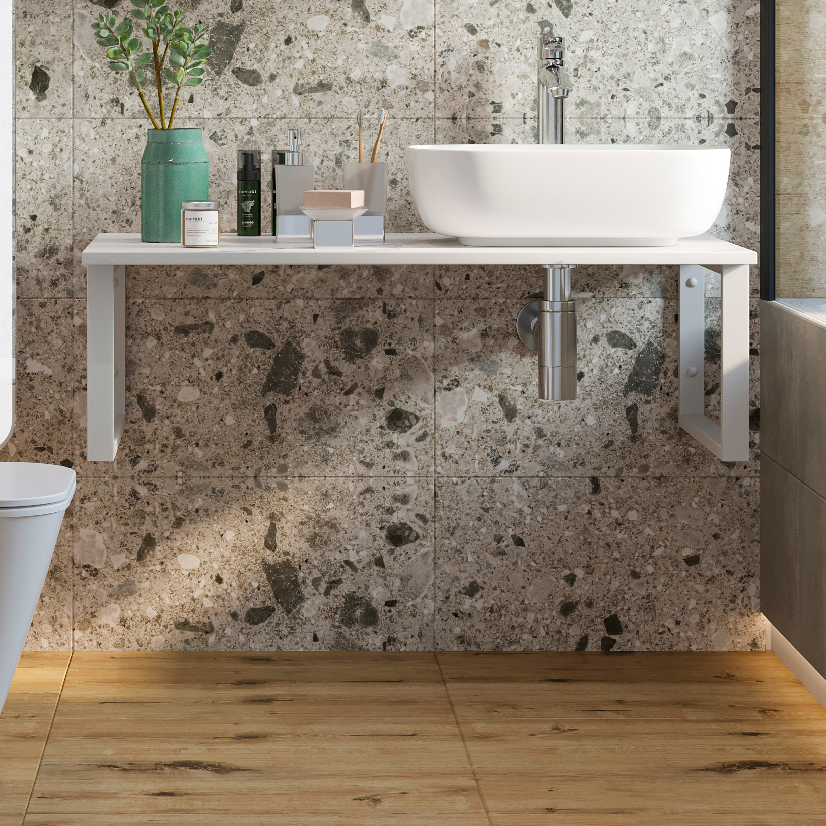 Столешница с раковиной DIWO Элиста 100 белый мрамор, с раковиной Moduo 50 Square 555440 - 0