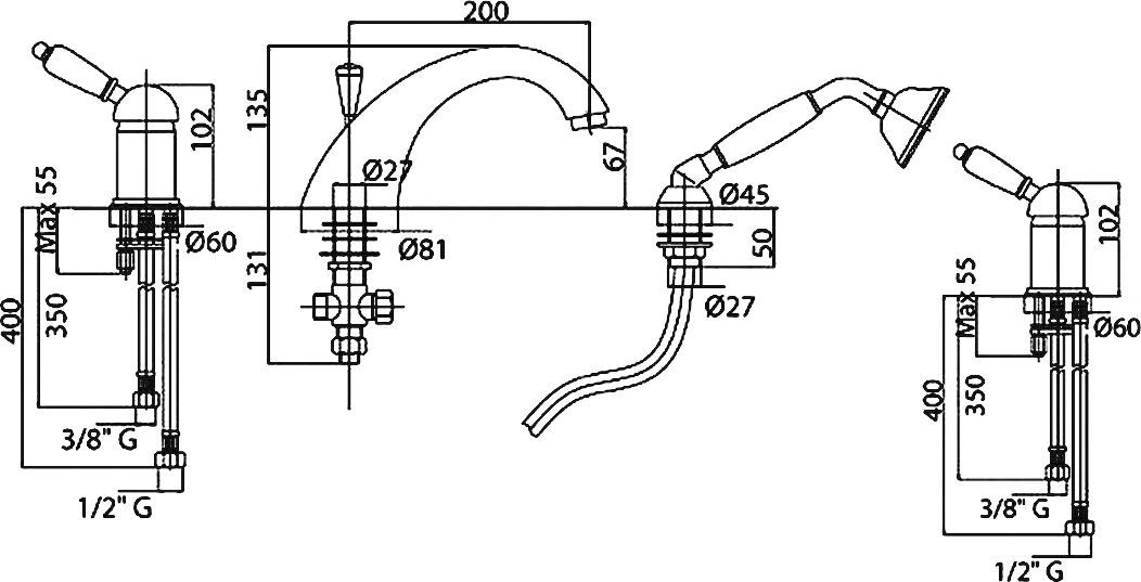 Смеситель Cezares Elite BVDM-02-Bi на борт ванны ELITE-BVDM-02-Bi - 2