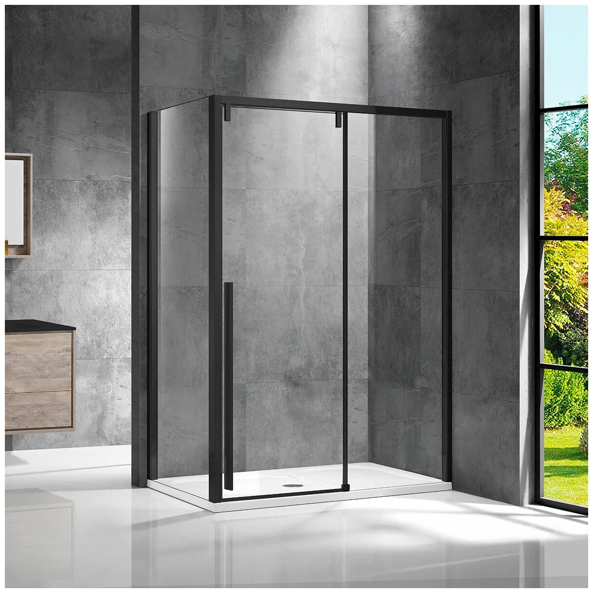 Душевой уголок Vincea Lugano 150x90 профиль черный стекло прозрачное VSR-1L9015CLB-1 - 0