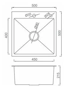 Кухонная раковина Gappo 50х50 черная GS5050-6 - 2