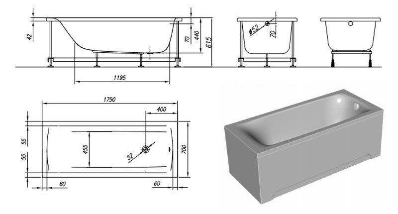 Ванна акриловая Kolpa san Evelin 170x75 белый 5813-01 - 3