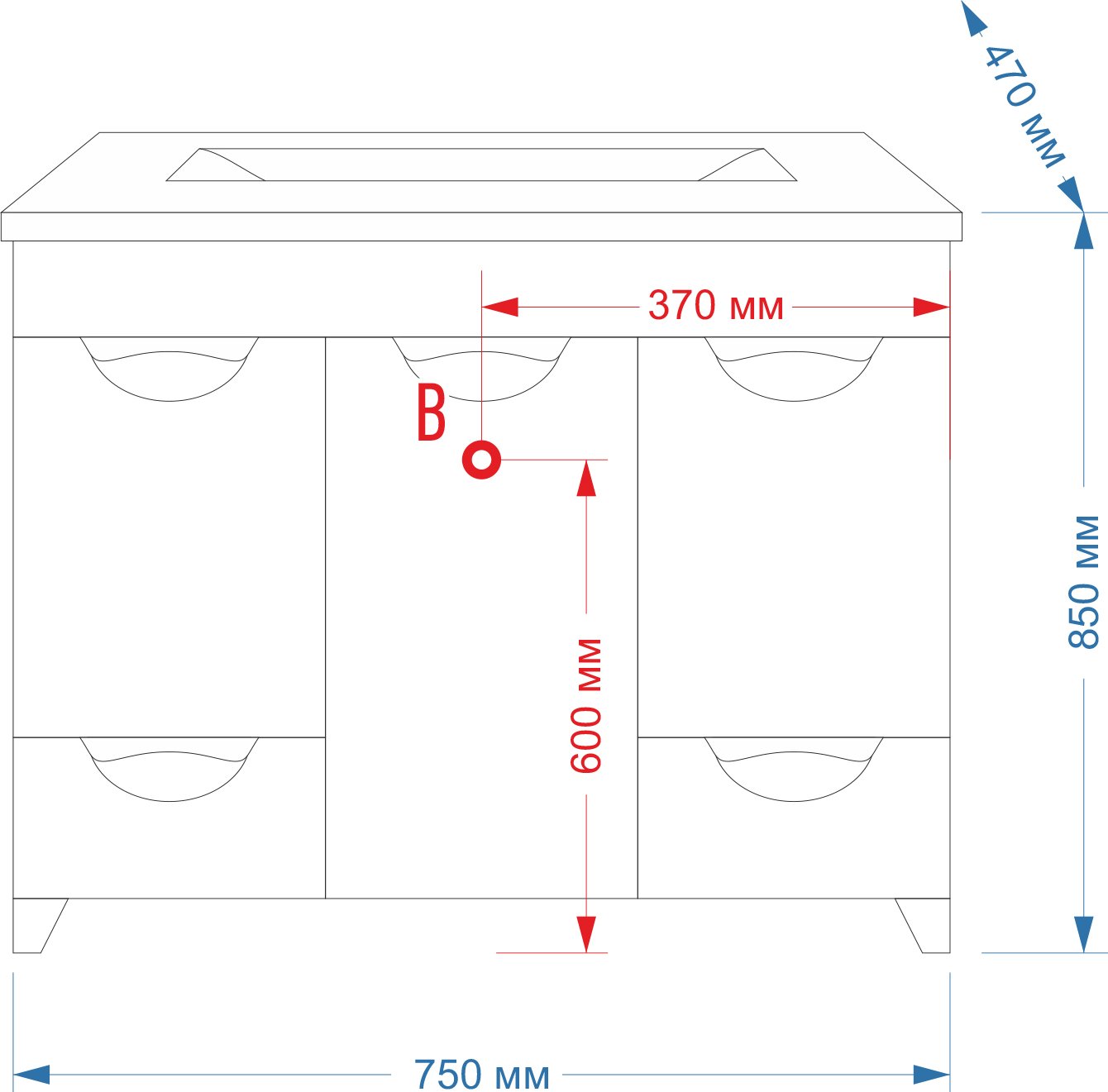 Тумба для комплекта Misty Кристи 75 красная эмаль П-Кри01075-101К2Я - 2