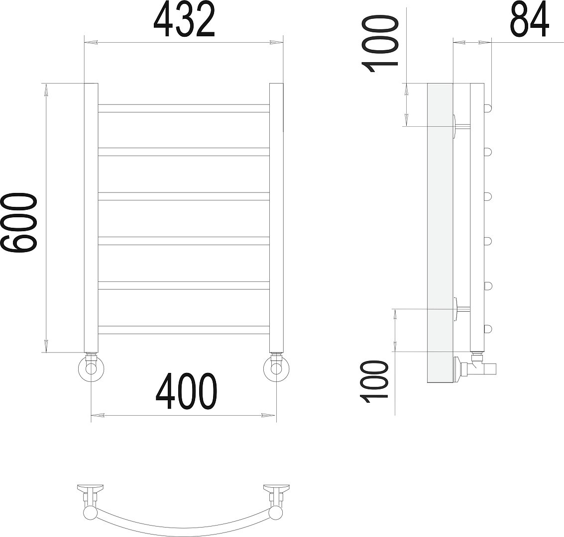Водяной полотенцесушитель Terminus Классик П6 400x600 Хром 4670078530202 - 2