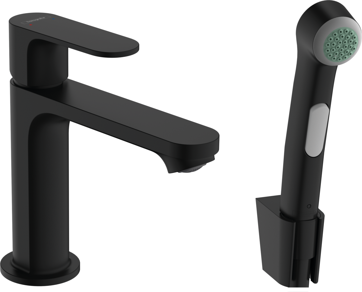 Смеситель для раковины Hansgrohe Rebris S с гигиеническим душем черный матовый 72215670 - 0