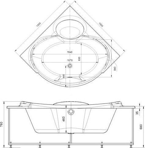 Акриловая ванна 150x150 см Aquatek Эпсилон EPS150-0000066, белый - 1