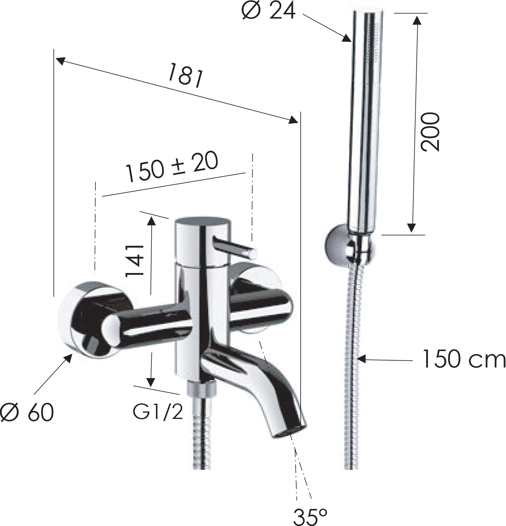 Смеситель для ванны с душем Remer X Style X02 - 1