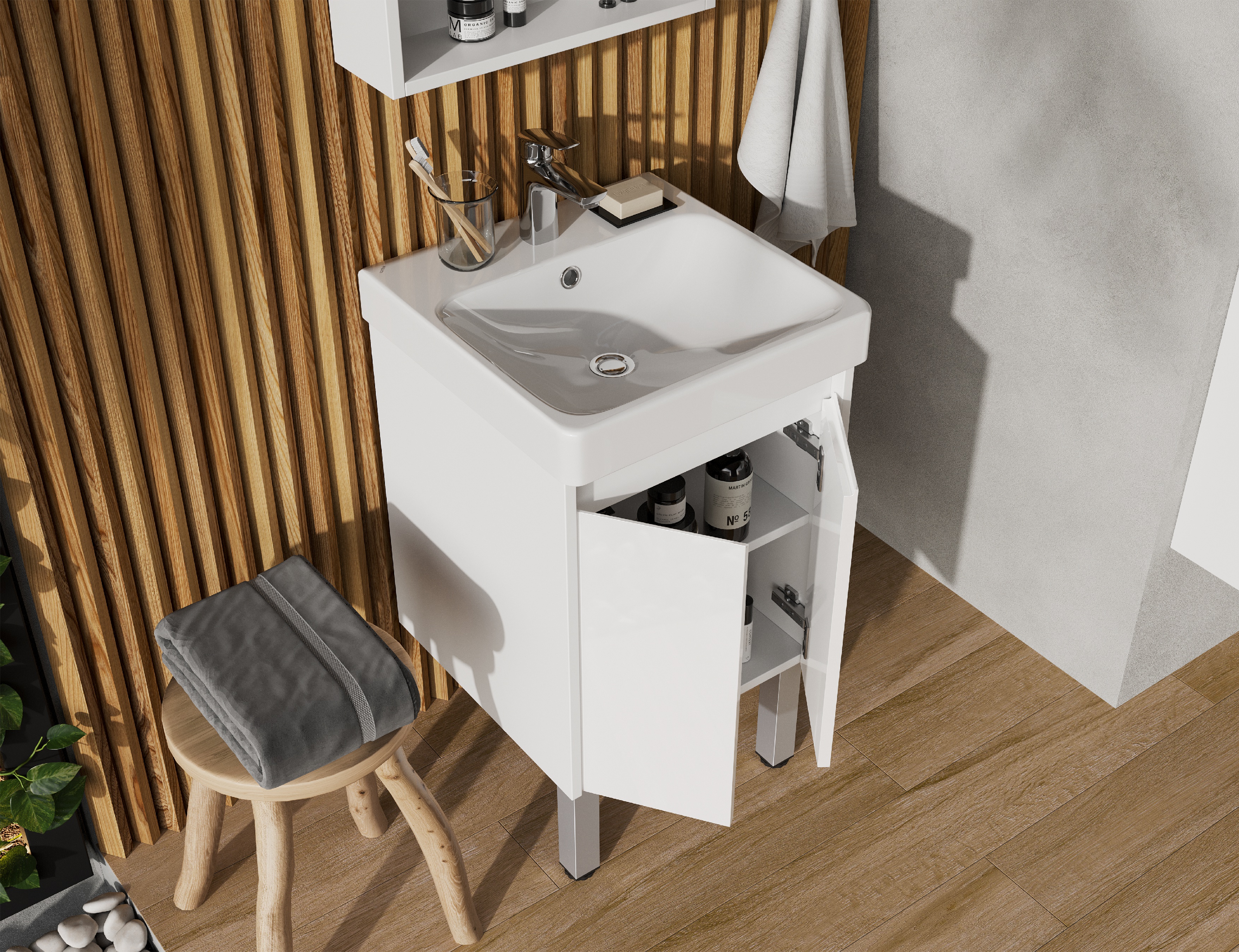 Тумба под раковину Aquaton Сканди Doors 45 белый  1A278701SD010 - 8