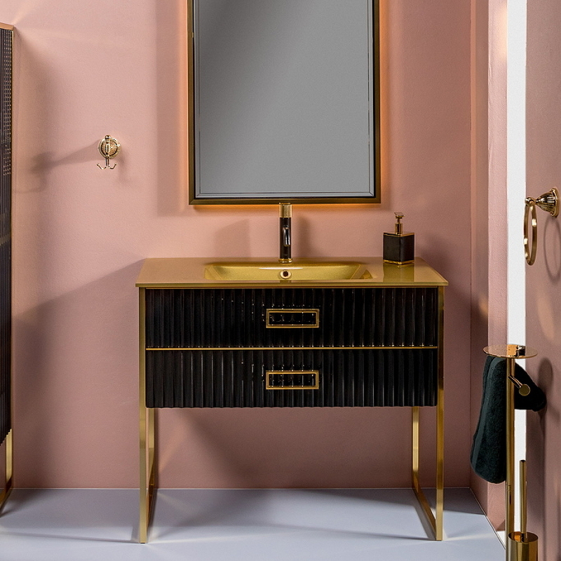 Тумба под раковину моноблок Boheme Armadi Art Monaco 100 черный глянец - золото 866-100-BG - 1